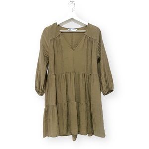 Zara olive 3/4 sleeve mini length babydoll dress (size small)